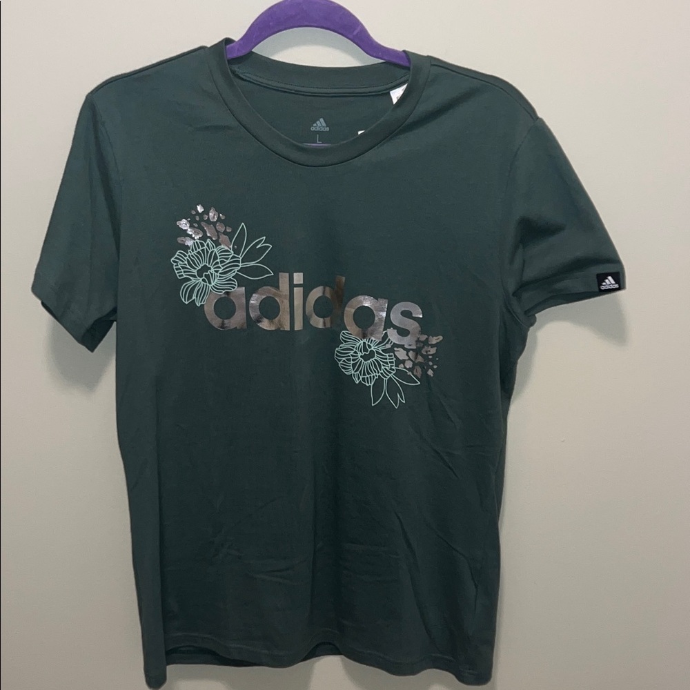 Adidas Dark Green Floral Tee